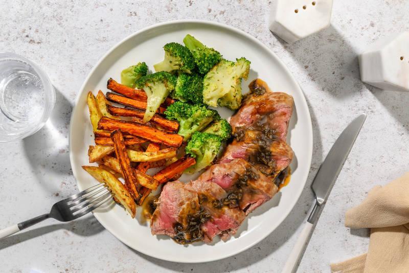 Bœuf de race, sauce à l'échalote & brocoli