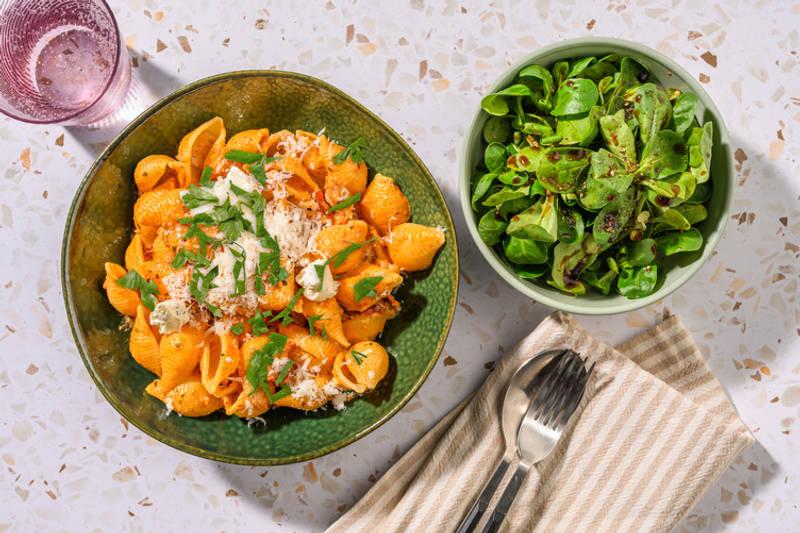 Fusilli complets pesto rosso, persil & fromage frais