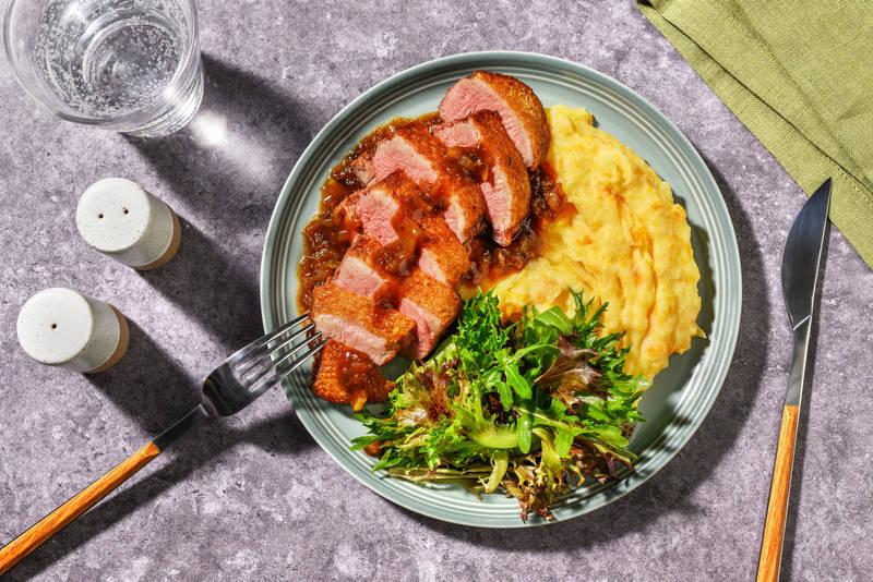 Canard poêlé, sauce échalote & figues