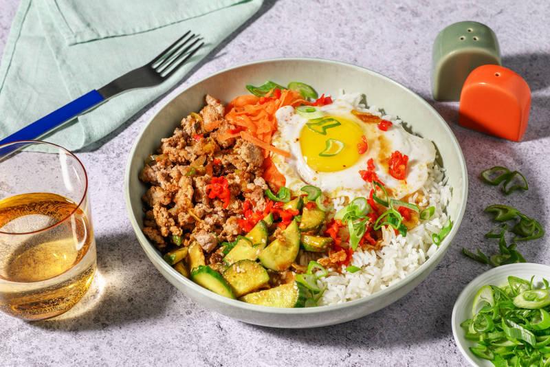 Le Végé : Bibimbap aux émincés veggie, miso & sésame