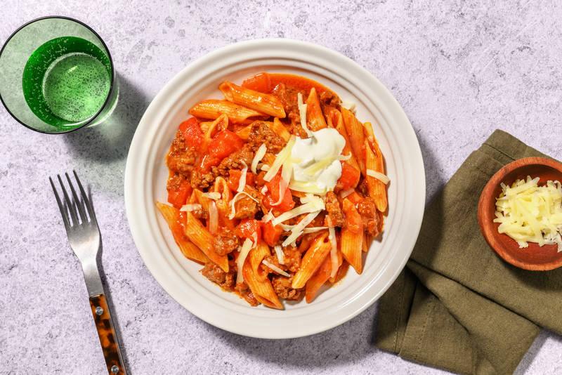 Le Végé : penne & haché végétal à la mexicaine