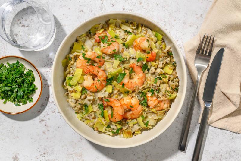Blé précuit à la crème & crevettes citronnées