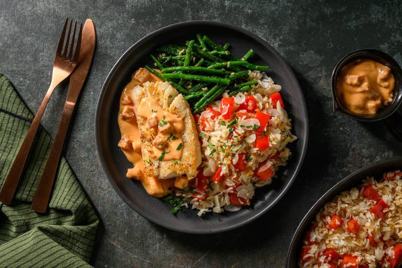 Lieu noir à la crème de chorizo & haricots verts