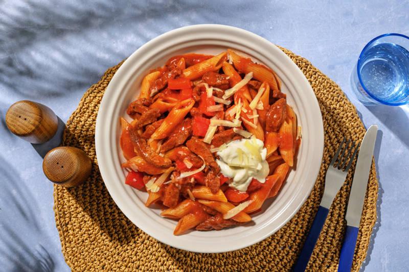 Le Végé : penne & émincés veggie à la mexicaine