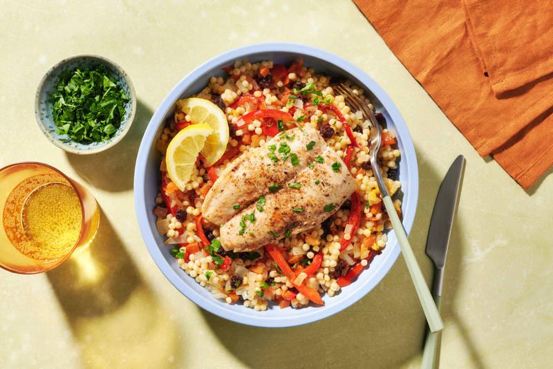 Lieu persillé & couscous perlé au poivron