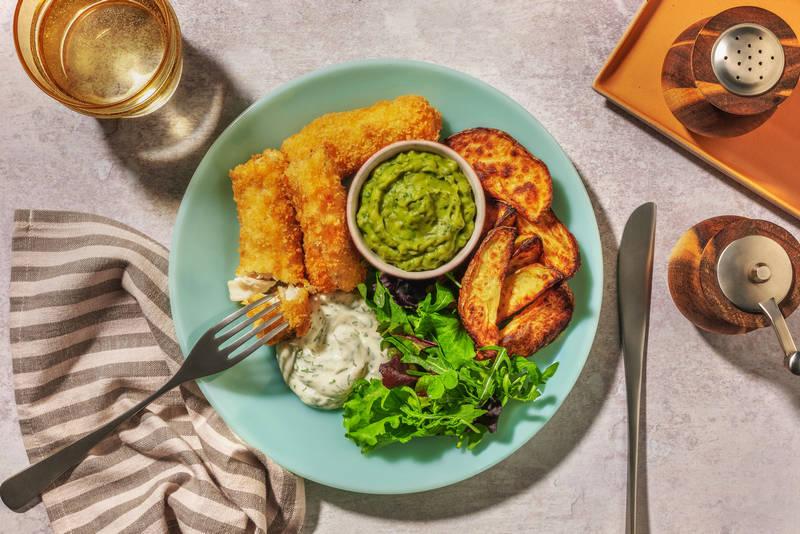Tenders de poisson & écrasé de petits pois