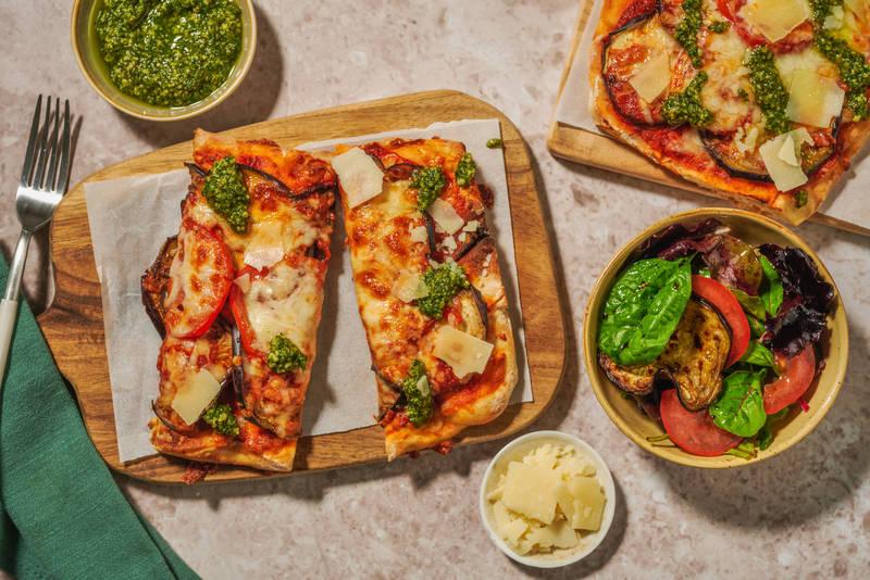 Pinsa Parmigiana : aubergine, tomate & basilic