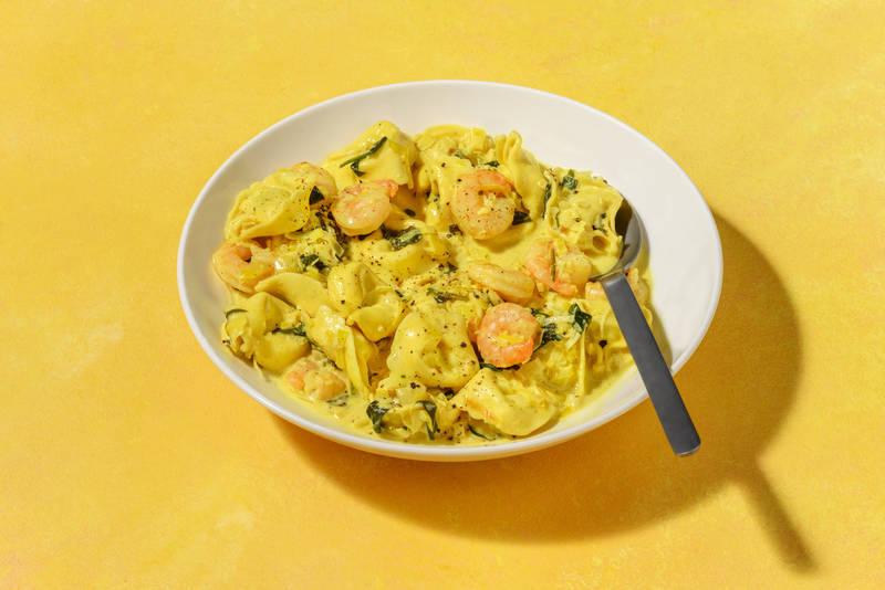 Crevettes sauce curry & tortelloni