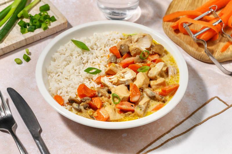 Mijoté de poulet, sauce à l'avoine, miso & soja