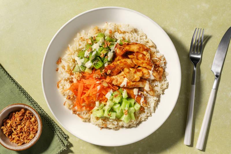 Poké bowl : poulet Label Rouge, sauce mayo & kiwi
