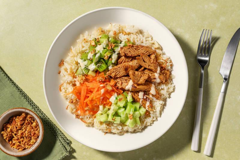 Poké bowl : émincés veggie, sauce mayo & kiwi