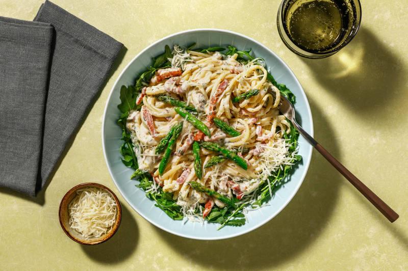 Spaghetti complets aux lardons & asperges