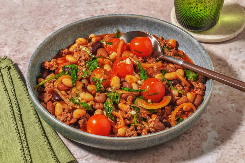 Porc haché, haricots & épinards façon fabada