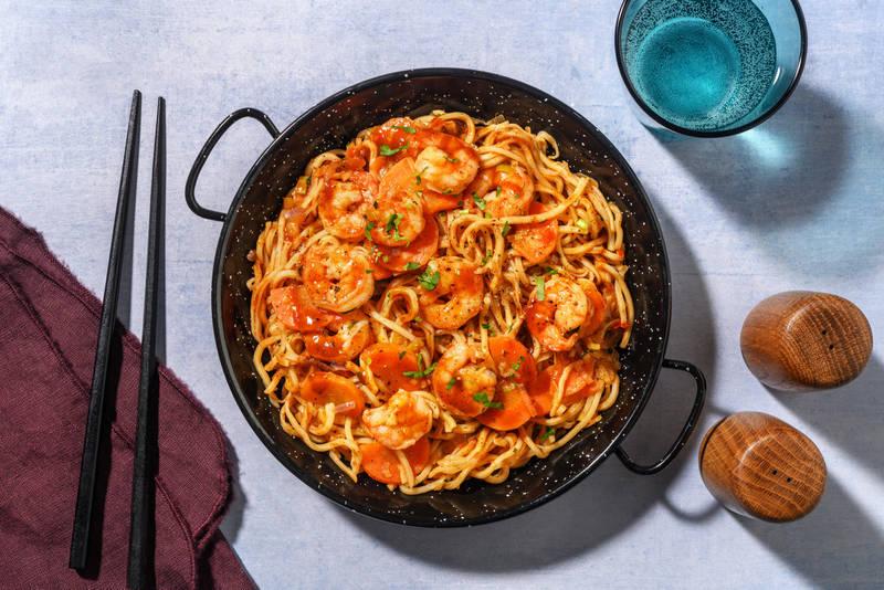 Chow mein : nouilles complètes aux crevettes