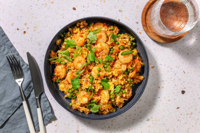 Riz sauté crevettes & légumes à la chinoise