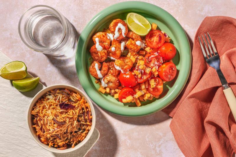 Bowl tex-mex aux crevettes & salsa de melon
