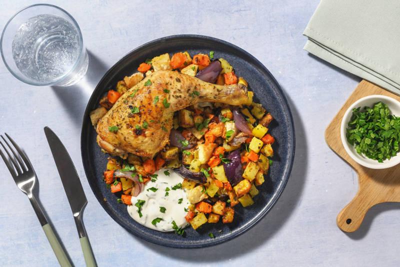 Cuisse de poulet & topinambour rôtis