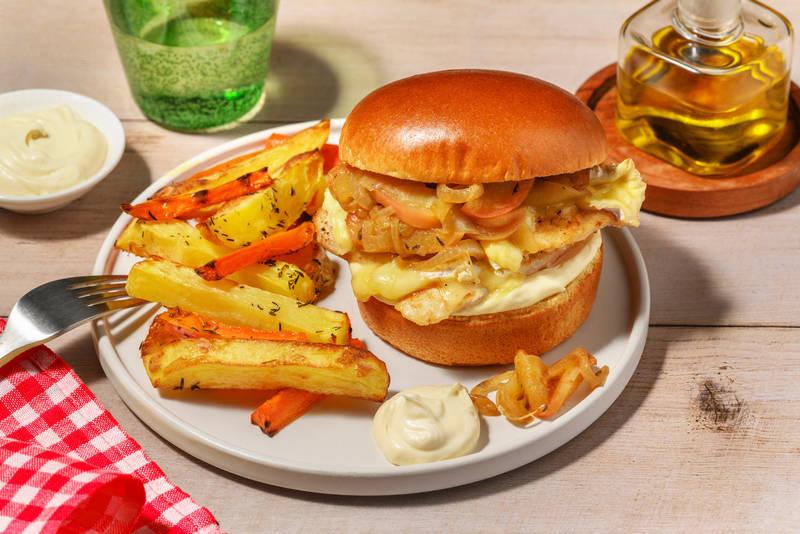 Burger normand au poulet & camembert fondant