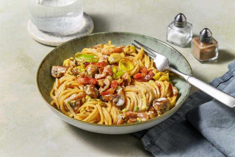 Fusilli complets crémeux aux lardons & poireau