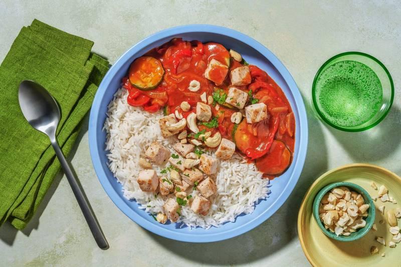 Wok de poulet, courgette & poivron au curry