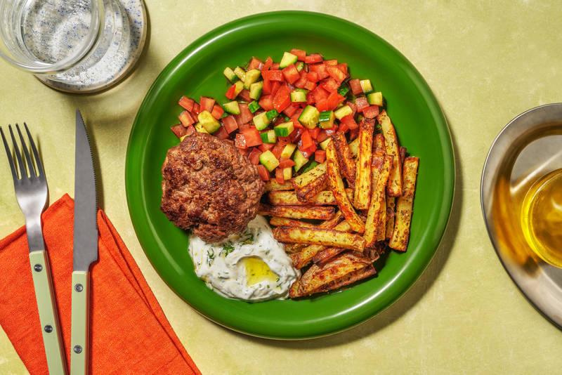 Assiette grecque : tzatziki & steak-frites