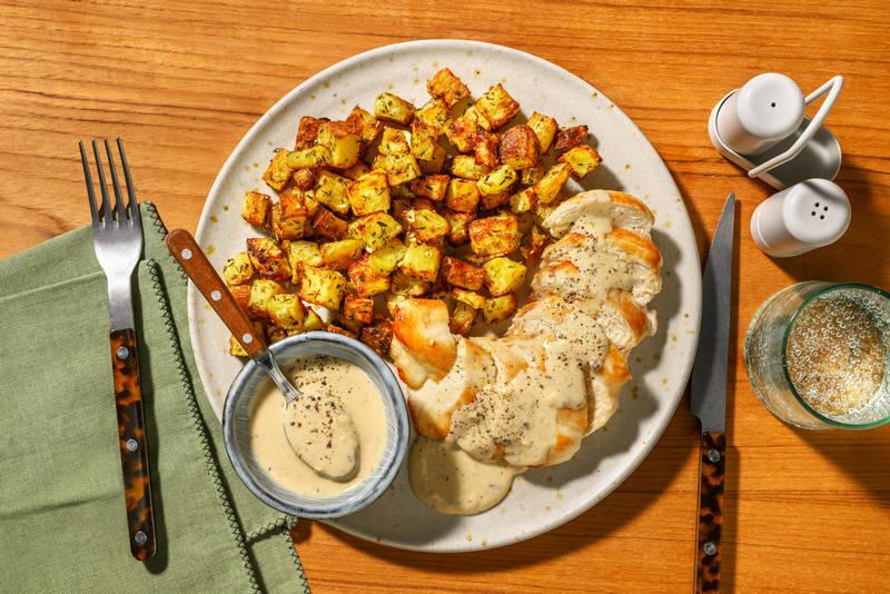 Poulet doré sauce gourmande au bleu