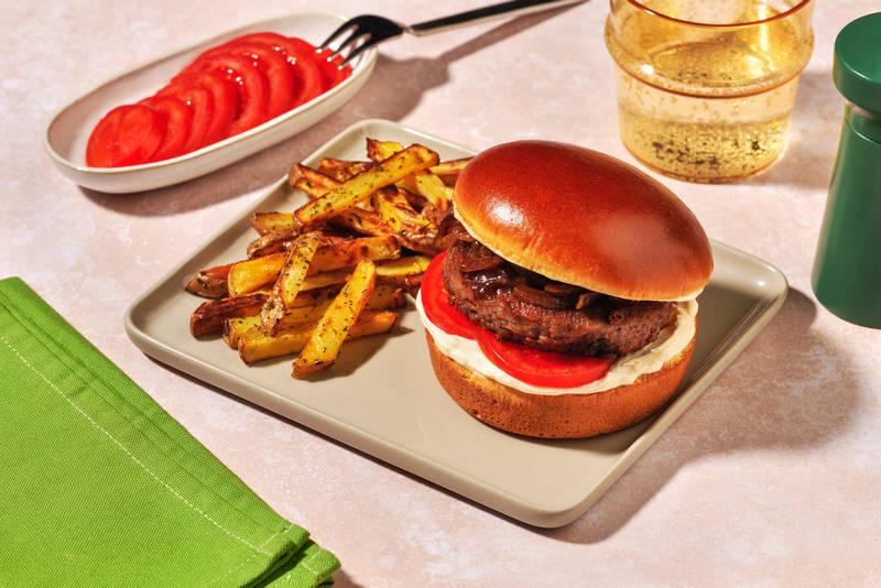 Burger au steak végétal & confit d'oignon