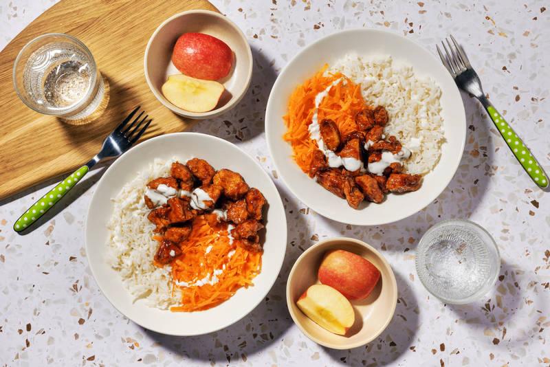 Menu enfant : poulet sauce soja-ketchup & riz