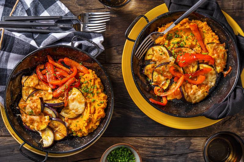 Aubergines gratinées et purée de patate douce