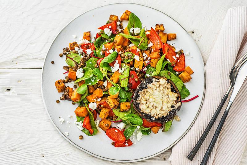 Portobellos farcis à la feta et salade