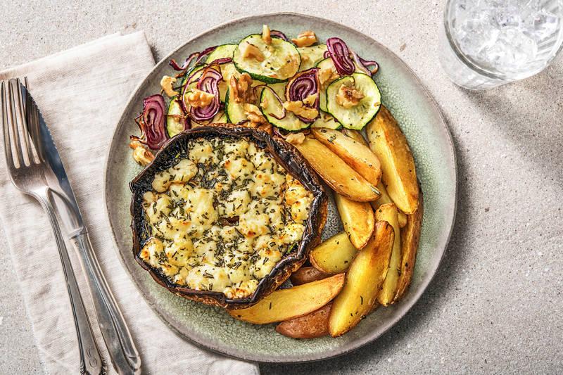 Portobello gratiné au fromage de chèvre et aux noix