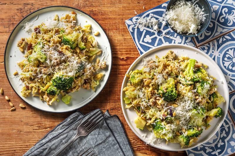 Orzo à la sicilienne au poulet haché et aux raisins secs